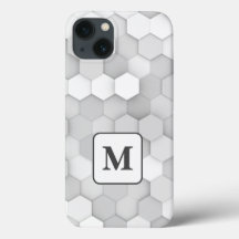 Motif Hexagon géométrique Monogramme blanc et gris