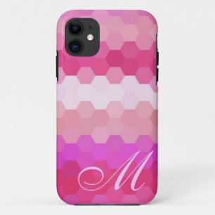 Coque iPhone 11 Motif Hexagon rose et Monogramme