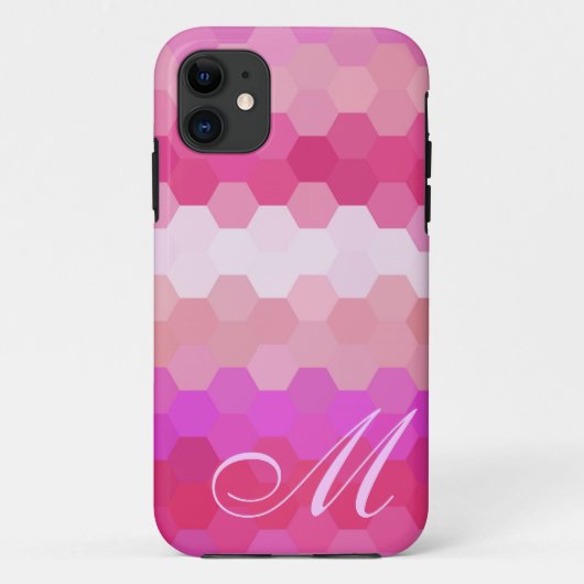 Coques Case-Mate iPhone Motif Hexagon rose et Monogramme (Dos)