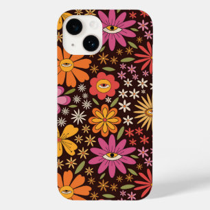 Coque Pour iPhone 14 Motif Hippie Psychedélique Années 70 Fleurs Groovy