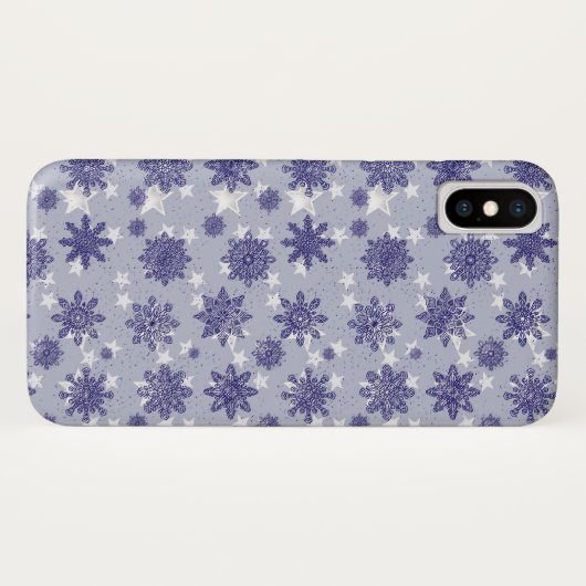 Coques Case-Mate iPhone Motif Holiday Blue Snowflake Winter Chic (Dos (Horizontal))