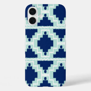 Coques iPhone 16 Plus Motif Ikat Aztec - Indigo et bleu clair