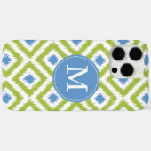 Coques Case-Mate iPhone Motif Ikat bleu-vert monogramme (Verso (horizontal))