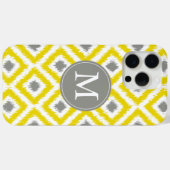 Coques Case-Mate iPhone Motif Ikat de diamant gris jaune monogramme (Verso (horizontal))