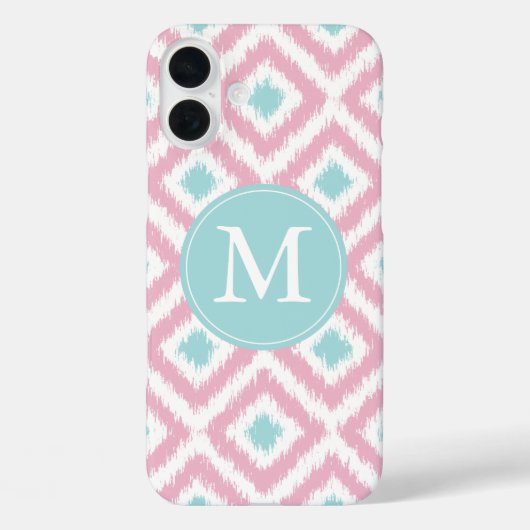Coques Case-Mate iPhone Motif Ikat de la menthe rose monogramme (Verso)