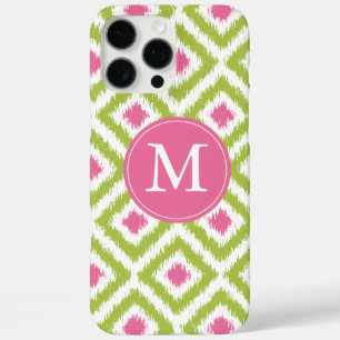 iPhone 16 Pro Max Case Motif Ikat rose rose vert monogramme