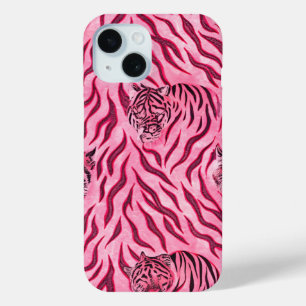 Coque Pour iPhone 15 Motif imprimé tigre rose et noir
