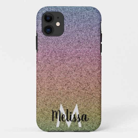 Coques Case-Mate iPhone Motif initial de faux paillettes arc-en-ciel (Dos)