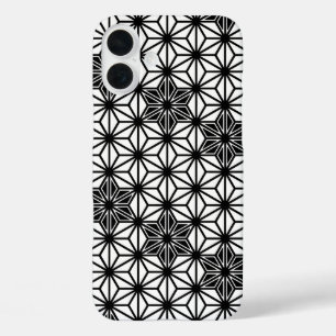 Coques iPhone 16 Plus Motif japonais Asanoha - blanc et noir