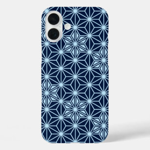 Coques iPhone 16 Plus Motif japonais Asanoha - bleu indigo