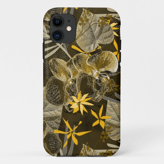 Coques Case-Mate iPhone Motif jaune-brun fleuri à l'aquarelle. (Dos)