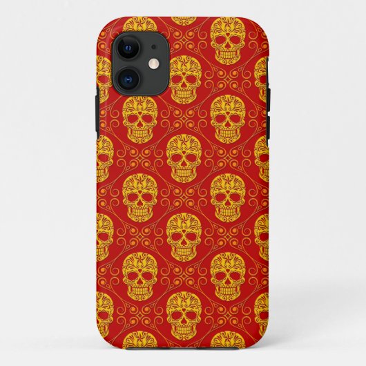 Coques Case-Mate iPhone Motif jaune et rouge de crâne de sucre (Dos)