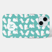 Coques Case-Mate iPhone Motif lapin mou sur Monogramme Turquoise (Verso (horizontal))