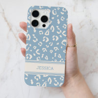 Motif Léopard bleu moderne avec nom personnalisé