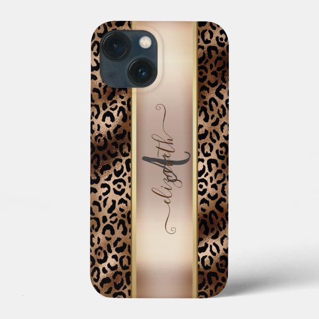 Coques Case-Mate iPhone Motif léopard Bronze Noir Monogramme (Verso)