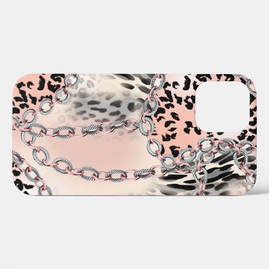 Coques Case-Mate iPhone Motif léopard, fleurs, chaîne, roses (Verso (horizontal))