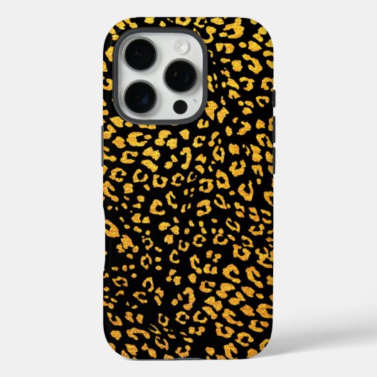 Coques Case-Mate iPhone Motif Leopard métal or sur noir (Verso)