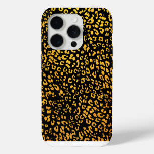 Coque iPhone 15 Pro Motif Leopard métal or sur noir