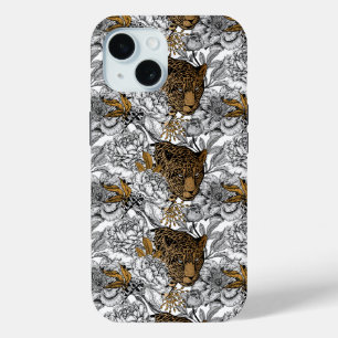 Coque Pour iPhone 15 Motif Leopard & Peonies