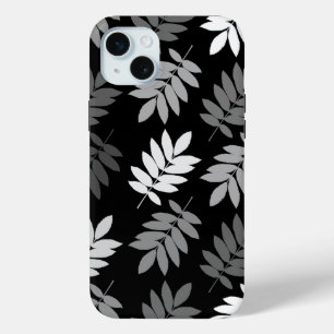 Coque iPhone 15 Mini Motif Lg Feuille Aînée Noir Blanc Gris