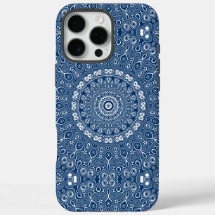 Coques iPhone 16 Pro Max Motif Mandala Bleu Indigo