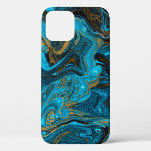 Case-Mate iPhone Case Motif marbré bleu et or. Liqu de marbre doré