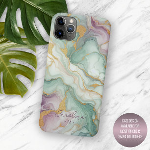 Coques iPhone 16 Pro Max Motif Marbre Personnalisé Violet Rose Vert Or