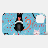 Coques Case-Mate iPhone Motif mignon de chats sur un arrière - plan bleu (Verso (horizontal))
