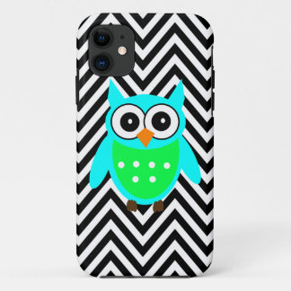 Coque Case-Mate Pour iPhone Motif mignon de Chevron de noir de hibou de vert
