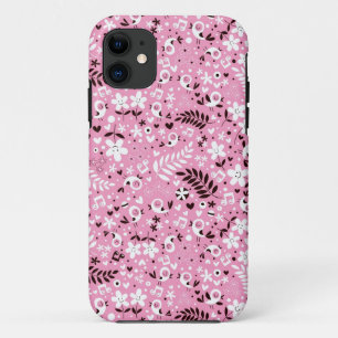Coque iPhone 11 motif mignon de rose d'oiseaux et de fleurs