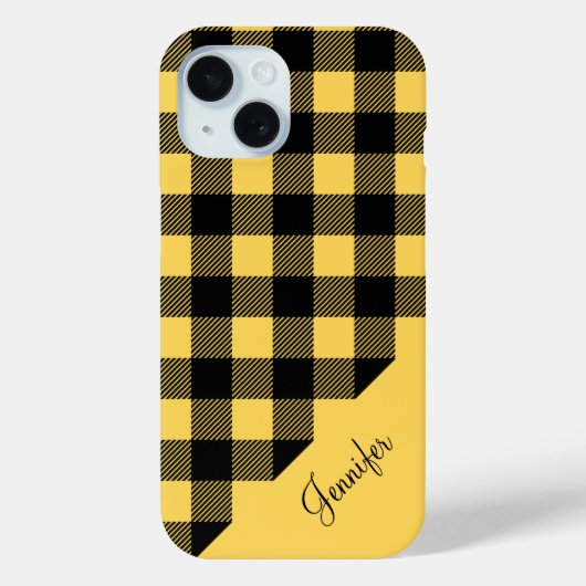 Coques Case-Mate iPhone Motif moderne à chèque en plastique de bison jaune (Verso)