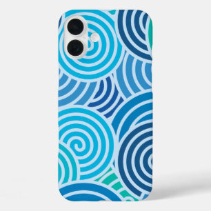 Coques iPhone 16 Plus Motif moderne à spirale bleue