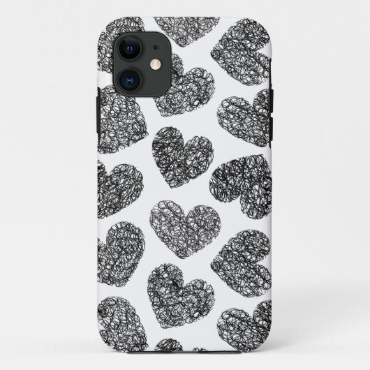 Coques Case-Mate iPhone Motif moderne Black and White Doodle Hearts (Dos)