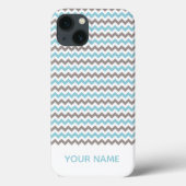 Coques Case-Mate iPhone Motif moderne Blue Grey Chevron avec nom (Verso)