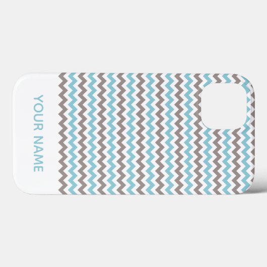 Coques Case-Mate iPhone Motif moderne Blue Grey Chevron avec nom (Verso (horizontal))