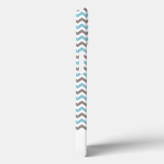 Coques Case-Mate iPhone Motif moderne Blue Grey Chevron avec nom (Verso / Droite)
