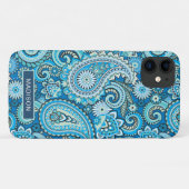 Coques Case-Mate iPhone Motif moderne Blue Paisley Nom personnalisé (Dos (Horizontal))