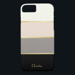 Etui iPhone Case-Mate Motif moderne chic avec nom<br><div class="desc">Couvrez votre téléphone dans un coque à la mode avec des rayures modernes chic en noir, gris, rose vif et blanc d'oeuf crémeux. De minces lignes en faux-or séparent les couleurs dans le style design. Personnalisez avec votre nom, monogramme ou autre texte souhaité. Vous pouvez également supprimer le nom de...</div>
