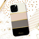 Case-Mate iPhone Case Motif moderne chic avec nom<br><div class="desc">Couvrez votre téléphone dans un coque à la mode avec des rayures modernes chic en noir, gris, rose vif et blanc d'oeuf crémeux. De minces lignes en faux-or séparent les couleurs dans le style design. Personnalisez avec votre nom, monogramme ou autre texte souhaité. Vous pouvez également supprimer le nom de...</div>