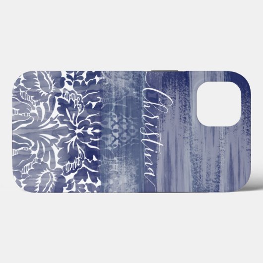 Coques Case-Mate iPhone Motif moderne Damask Blue Arty (Verso (horizontal))