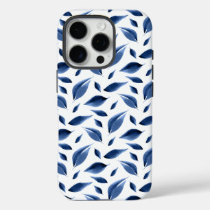 Coques iPhone 16 Pro Motif moderne de feuille d'aquarelle de bleu