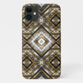 Coques Case-Mate iPhone Motif moderne en argent, or et noir, monogramme (Dos)