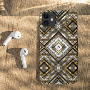 Case-Mate iPhone Case Motif moderne en argent, or et noir, monogramme