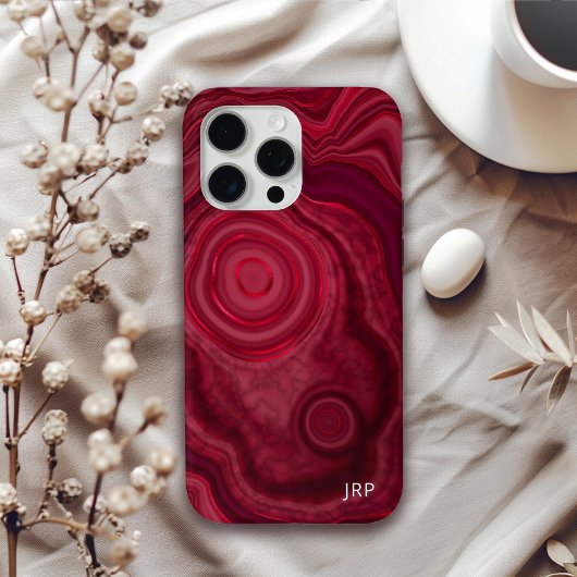 Coques Case-Mate iPhone Motif moderne en marbre rouge Agate avec Monogramm