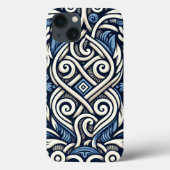 Coques Case-Mate iPhone Motif moderne grec bleu et blanc (Verso)