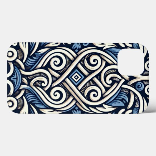 Coques Case-Mate iPhone Motif moderne grec bleu et blanc (Verso (horizontal))