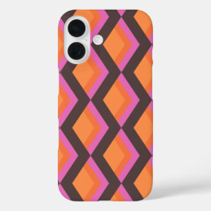 Coques iPhone 16 Motif moderne mi-siècle moyen en rose et Brown