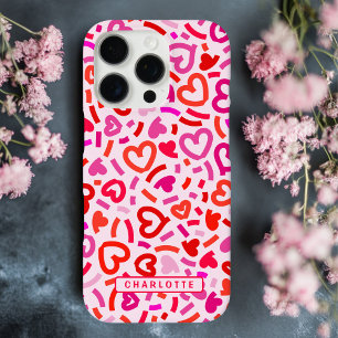 Coques iPhone 16 Pro Motif Moderne Rouge Rose Violet Cœur Amour Romanti