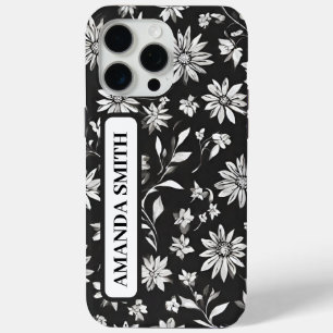 Coque iPhone 15 Pro Max Motif monochrome floral personnalisé