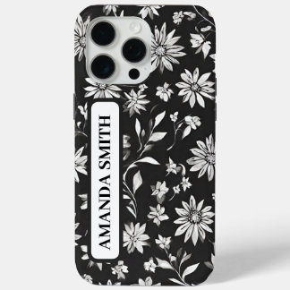 Coque iPhone 15 Pro Max Motif monochrome floral personnalisé